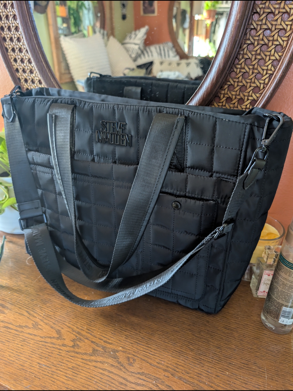 Steve Madden Quilted Black Tote Bag
